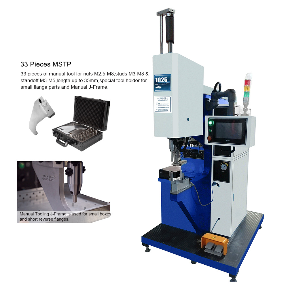 Il touch screen CNC 1025MSPe installa rapidamente 4 diversi elementi di fissaggio in una macchina per l'inserimento dell'hardware del pannello